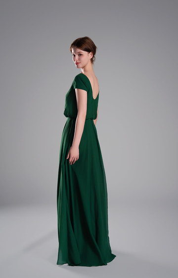 Elegant Chiffon Maxi Dress V Neck Cap Sleeve Flowy Evening Gown Wedding Guest Formal Bridesmaid Dresses