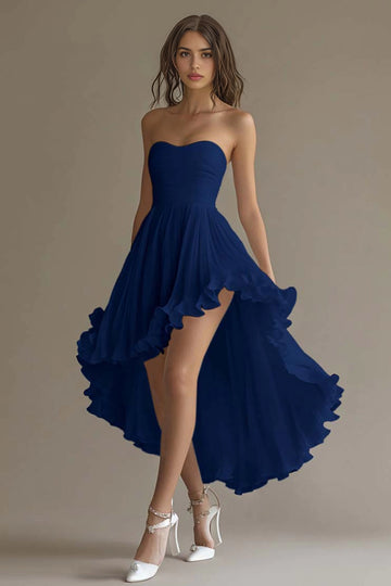 Elegant A-Line Sweetheart Strapless Square Back High Low Prom Dress