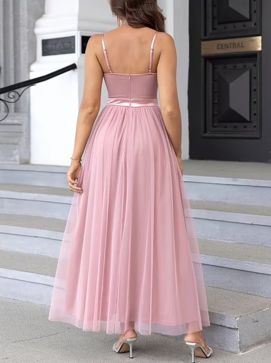 Women's Elegant Formal Evening Gown Long Sleeveless A-Line Party Wedding Prom Dresses Maxi Dress with V-Neck & Slit Hem