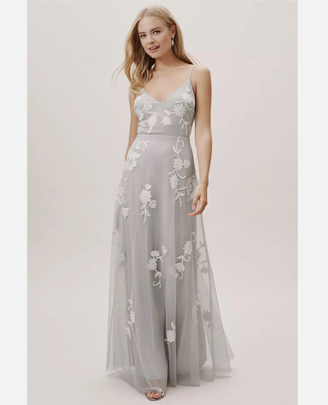 Vestido largo de tul sin mangas para mujer, elegante, con bordado floral, corte A, princesa, formal para fiesta de graduación o dama de honor