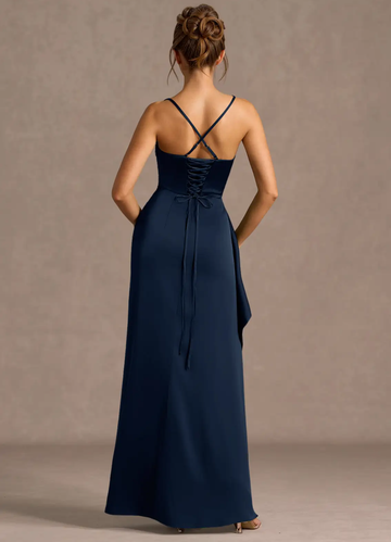 Women's Sleeveless Sweetheart Neck Evening Gown Maxi Dress Satin Solid Backless with Side Draped High Slit