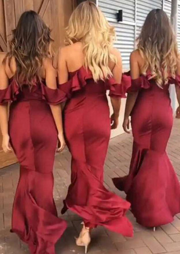 Mermaid V Neck Sleeveless Asymmetrical Charmeuse Silk Party Wedding Guest Bridesmaid Dresses With Ruffles