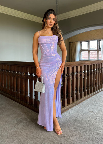 Vestido largo de fiesta sin tirantes para mujer, con lentejuelas elásticas, corsé, abertura alta lateral, para bodas y bailes de graduación