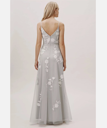 Vestido largo de tul sin mangas para mujer, elegante, con bordado floral, corte A, princesa, formal para fiesta de graduación o dama de honor
