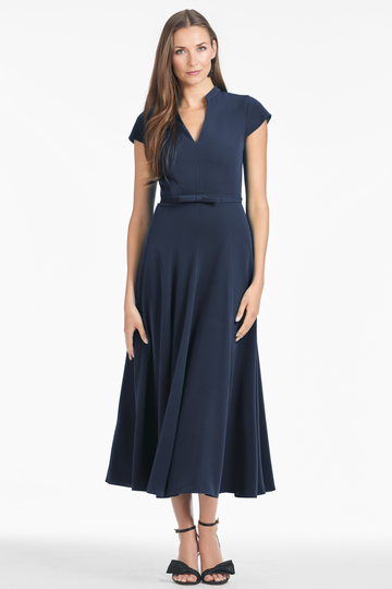 Women's V-Neck Short Sleeve Stretch Crepe Belted Maxi Dress Party Mother of the Bride Wedding Guest Dresses
