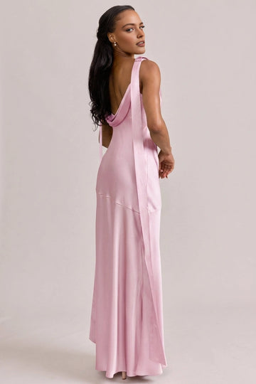 Soft Mermaid Cowl Neck Sleeveless Cowl Back Maxi Bridesmaid Dress