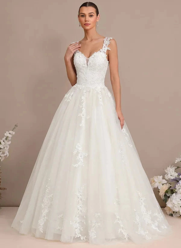 Vedress elegant lace a line wedding dress v neck spaghetti strap floor length bridal gown for wedding ceremony