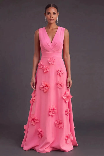 Vibrant A‑Line V‑Neck Sleeveless Zipper‑Back Long Prom Wedding Guest Dress
