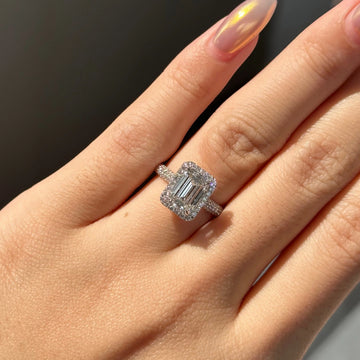 Elegant Emerald Cut Halo Bridal Engagement Ring