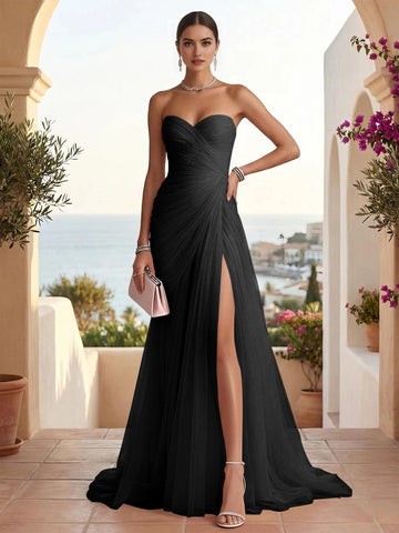 Graceful A Line Sweetheart Sleeveless Strapless Back Floor Length Prom Dress