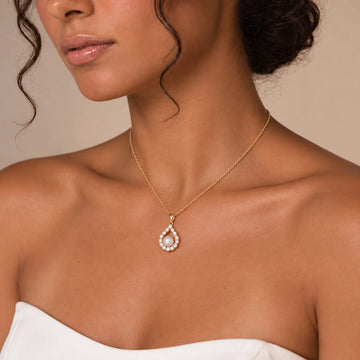 Gold-Tone Pearl Halo Teardrop Pendant Necklace
