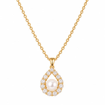 Gold-Tone Pearl Halo Teardrop Pendant Necklace