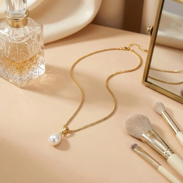 Gold-Tone Teardrop Pearl Pendant Necklace
