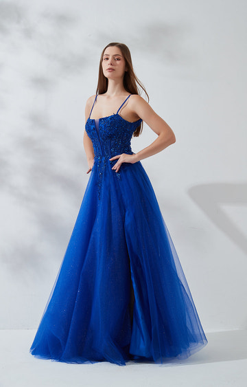 Elegante Vestido de Gala Acampanado de Tul con Brillantina y Corsé para Fiesta de Graduación y Dama de Honor