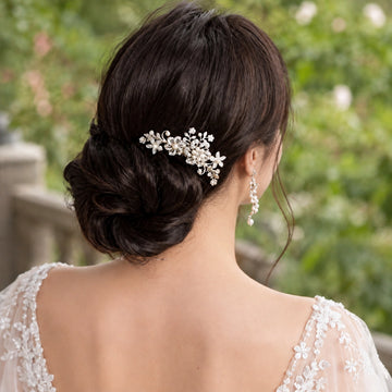 Silver-Tone Floral Pearl Crystal Bridal Hair Comb