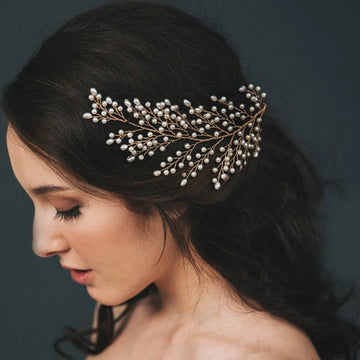 Gold-Tone Pearl Branch Bridal Hairpiece
