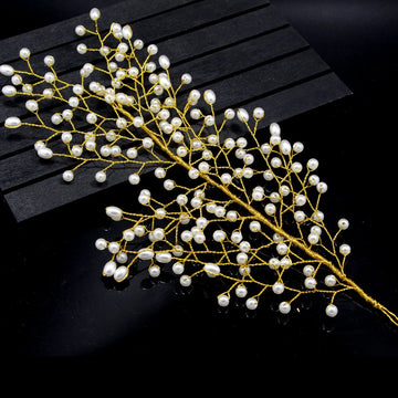 Gold-Tone Pearl Branch Bridal Hairpiece