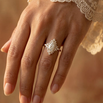 Rose Gold Marquise Floral Halo Engagement Ring