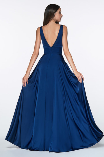 Bridesmaid Dress Satin Deep V A-Line Evening Gown - Spaghetti Strap High Slit Formal Prom Dress