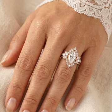Rose Gold Marquise Floral Halo Engagement Ring