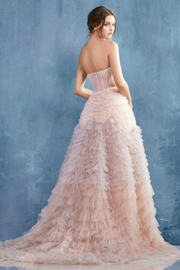 Vestido de Noche Sirena Corsé sin Tirantes Lavanda Polvorienta - Vestido de Fiesta y Boda de Tul con Volantes y Escote Corazón
