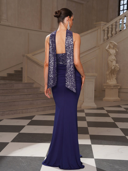 Sequin Strapless Ruched Mermaid Sweep/Brush Evening Dress Sweetheart Prom Dresses