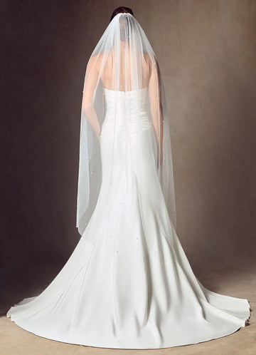 Delicate Sheer Tulle Scattered Pearl Waltz Length Bridal Wedding Veil
