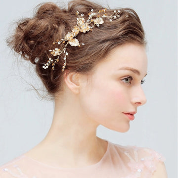 Gold-Tone Floral Crystal Bridal Hair Vine