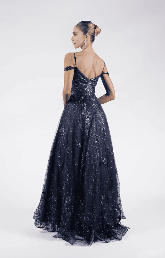 Glamorous A-Line Prom Dresses Glitter Tulle Sweetheart Neckline Off-Shoulder Floor-Length Evening Gown