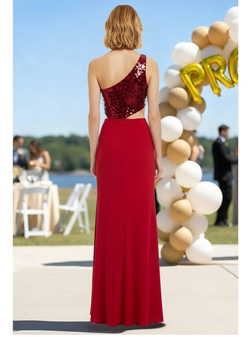 Sheath Column Sweep Brush Train Asymmetrical Prom Dress Party Wedding Guest Wedding Guest Dresses Elegant Party Glittering Sleeveless One Shoulder with Sequin