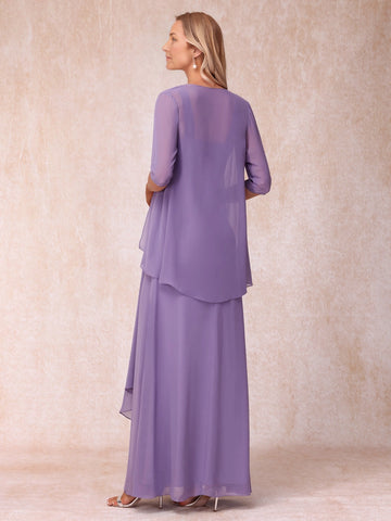 Elegant A Line Square Neck 3/4 Sleeve Open Back Floor Length Mother Of The Bride Dress