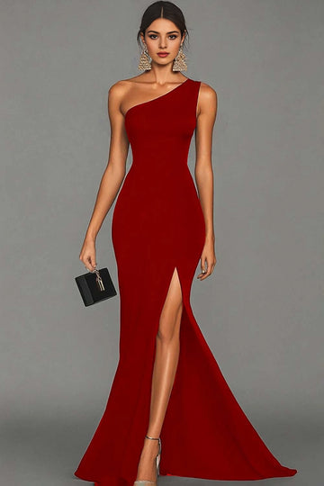 Lavender Mermaid One Shoulder Sleeveless Plain Back Slit Long Prom Dress