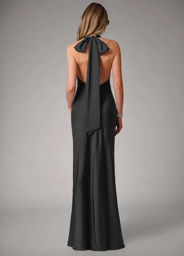 Elegant Open Back Evening Dress Halter Neck Mermaid Bridesmaid Dresses with Dramatic Back Bow
