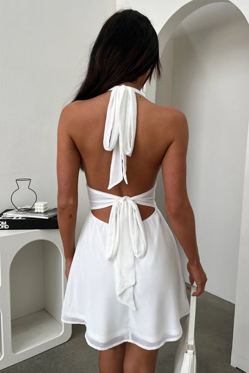 Vedress halter mini dress open back double tie design rear view