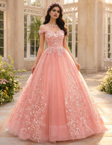 Romantic Ballgown Off Shoulder Lace Up Back Long Prom Dress