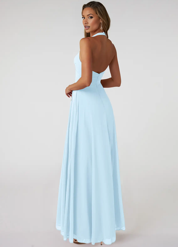 Women's V-Neck Pleated Chiffon Coctail Bridesmaid Dresses Ruching A-Line Maxi Formal Evening Gown
