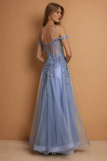 Elegante vestido de fiesta con corsé y hombros descubiertos, tul con cuentas, escote corazón, hombros caídos, espalda abierta, vestido de noche largo formal