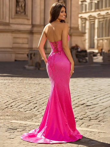 Deslumbrante vestido de noche largo sin tirantes con pedrería y aberturas "Dazzling Mermaid" para fiesta de graduación