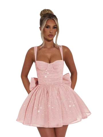 Glitter Sweetheart Neckline Party Dress for Homecoming - Corset A-Line Bow-Back Corset Mini Dress