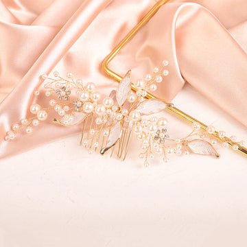 Champagne Gold Pearl and Leaf Bridal Hairpiece