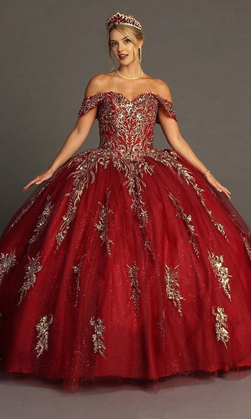Embroidered Ballgown Off‑Shoulder Short Sleeve Corset‑Back Floor‑Length Quinceanera Dress