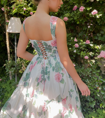 Charming A-Line Square Neck Floral Sleeveless Floor-Length Prom Dress with Applique