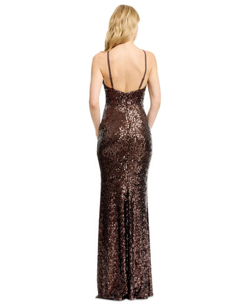 Appliqued Sequin Mermaid Halter Neck Floor-Length Evening Gown