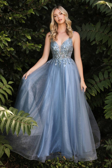 A-Line Gown Wedding Guest Dress Glitter Tulle - Beaded V-Neck Spaghetti Strap Formal Prom & Evening Dress