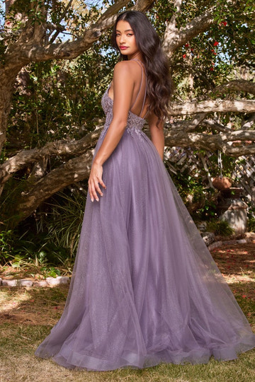 Vestido de invitada de boda corte A con tul brillante - Vestido de fiesta y noche formal con escote en V y tirantes finos adornados con abalorios