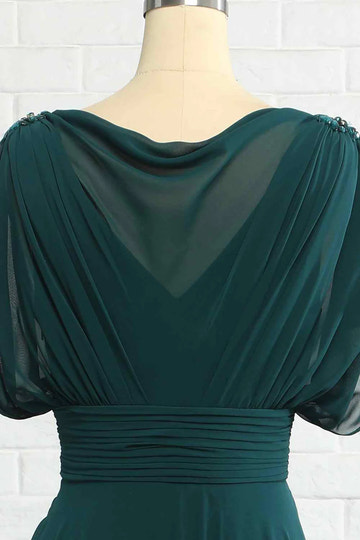 Draped Neckline Chiffon A-Line Floor-Length Evening Gown with Beaded Shoulder Accents