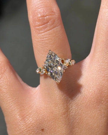 Gold Tone Marquise Cut Vintage Botanical Engagement Ring