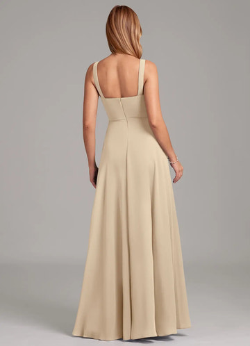 Square Neck Pleated Bodice Chiffon A-Line Floor-Length Bridesmaid Dress with Pockets