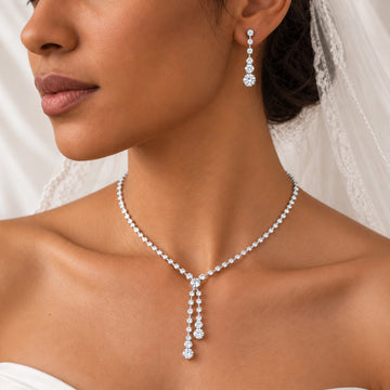 Silver-Tone Crystal Y Necklace and Drop Earrings Set
