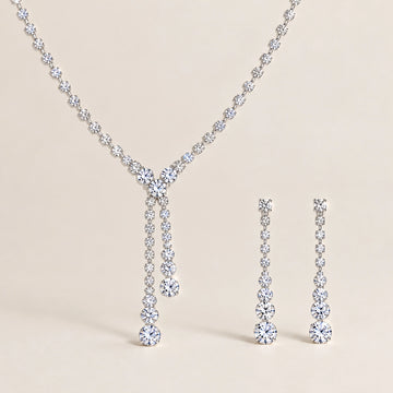 Silver-Tone Crystal Y Necklace and Drop Earrings Set